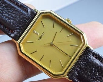 Vintage Seiko 14K Gold Case 2320 5990 Yellow Dial Lady Quartz