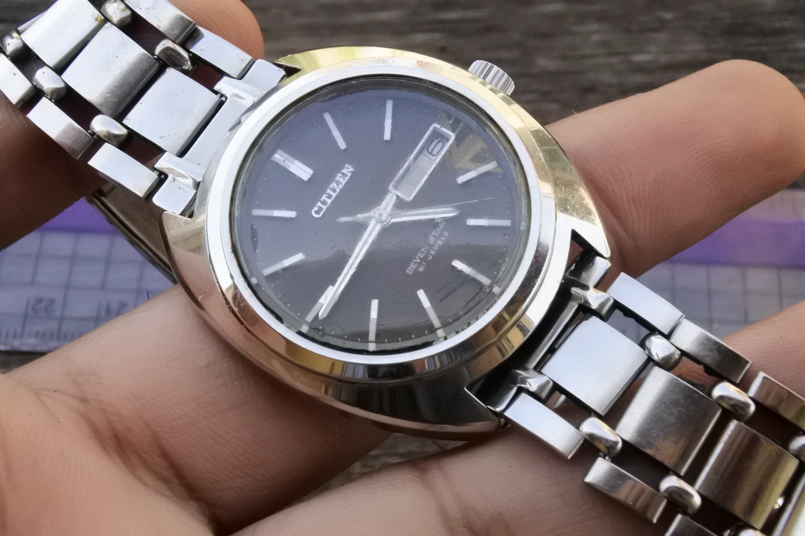 Vintage Citizen Seven Star Black Dial Men Automatic Japan Round