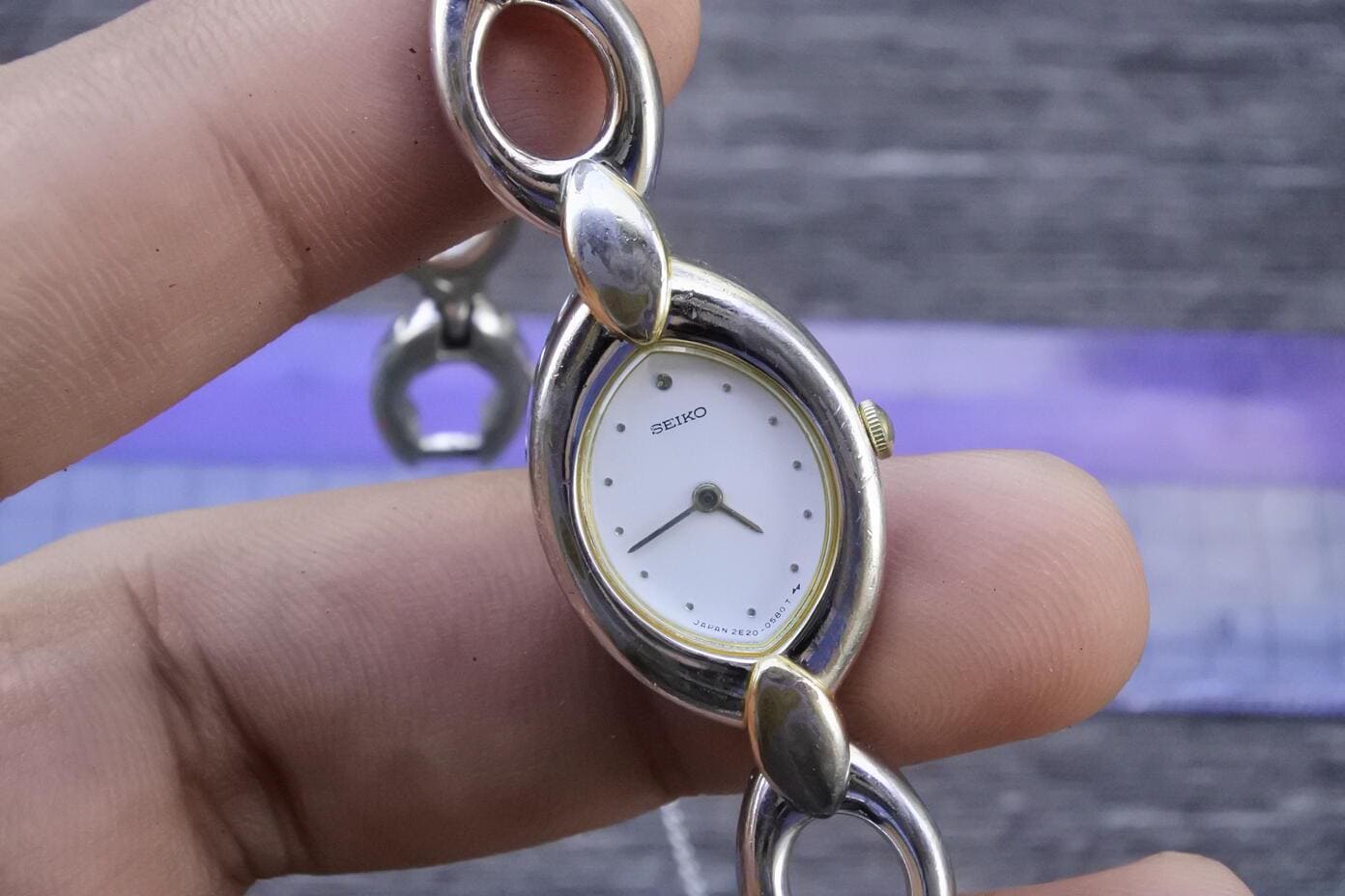 Vintage Seiko 2E20 5450 Integrated Bracelet Lady Quartz Watch