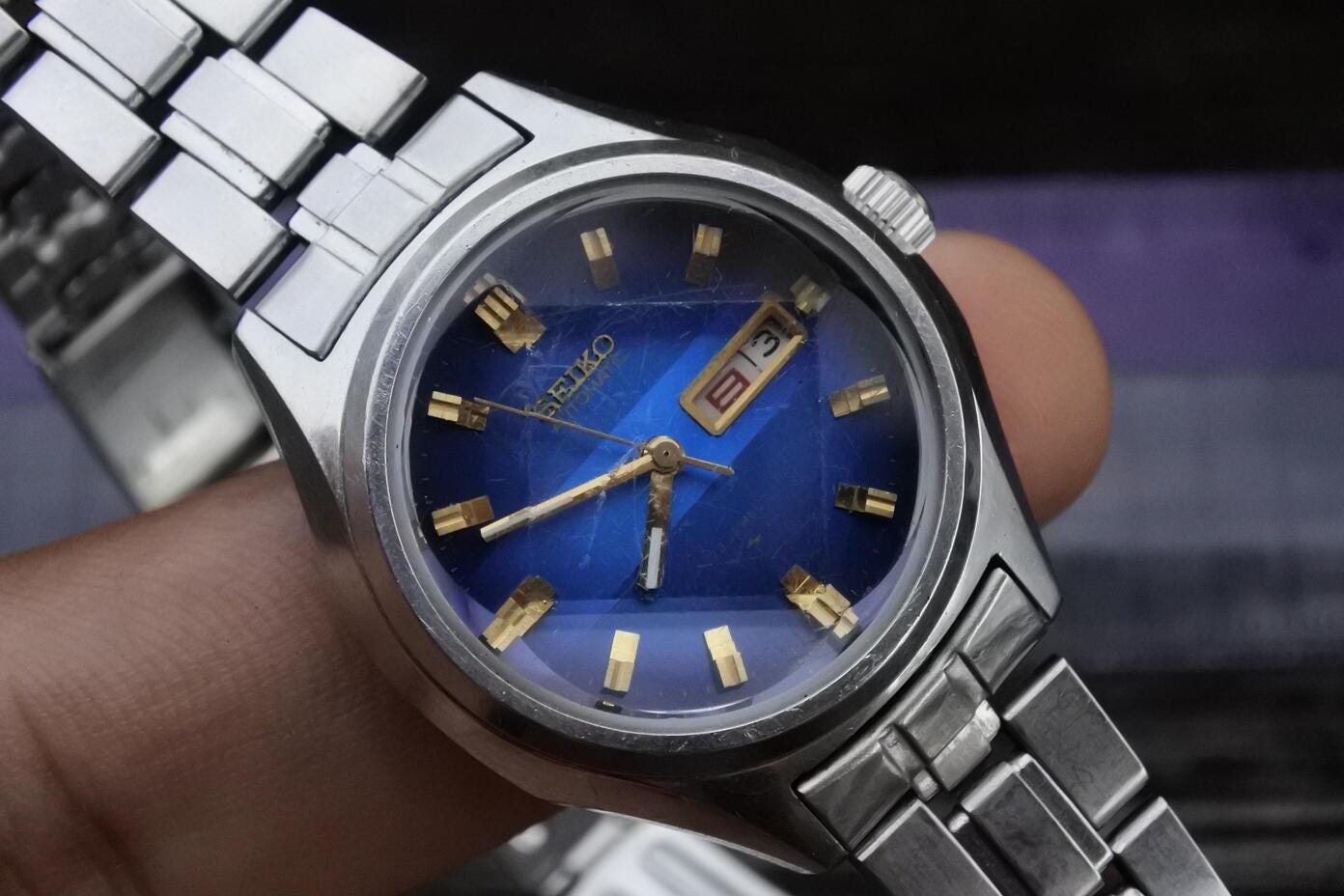 Vintage Year 1968 Seiko 2206 0370 Blue Dial Lady Automatic Japan