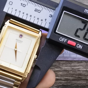 Vintage Seiko Gold Plated 9021 5300 Stone Dial Men  Quartz Watch Japan Square Tank Shape 28mm