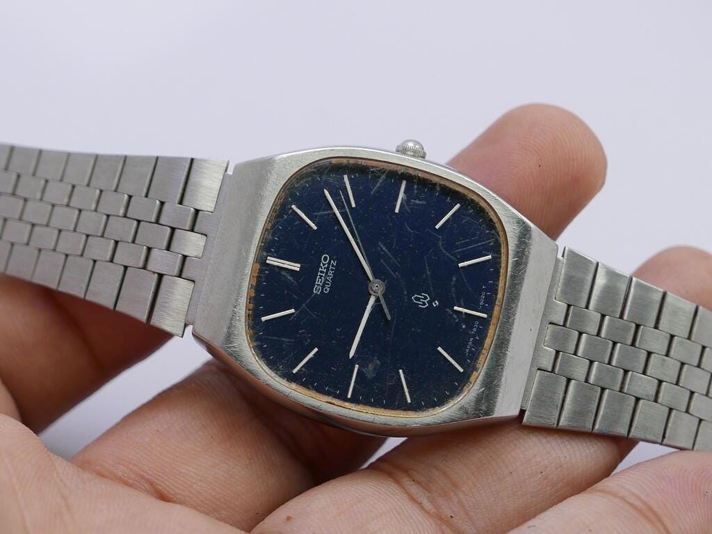 Vintage Seiko 7830 5020 Blue Dial Men Quartz Watch Japan Cushion