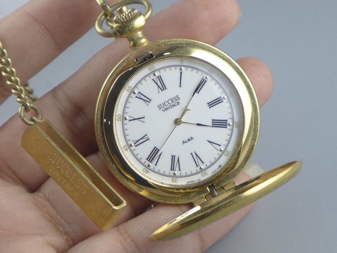 Vintage Seiko Alba V301 0010 Pocket With Chain Men Quartz Watch