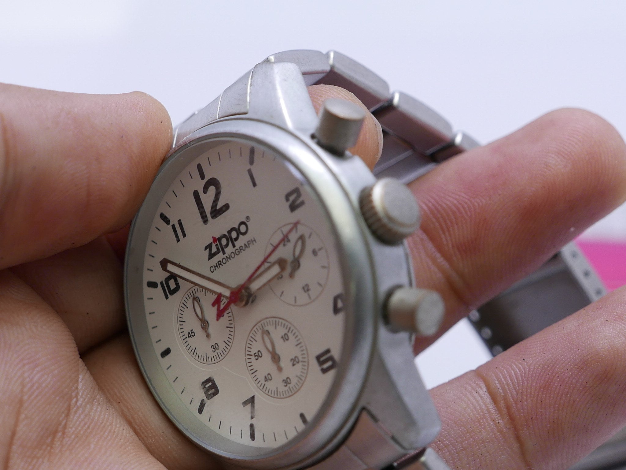 Vintage Zippo Chronograph White Dial Men Quartz Watch Japan Round