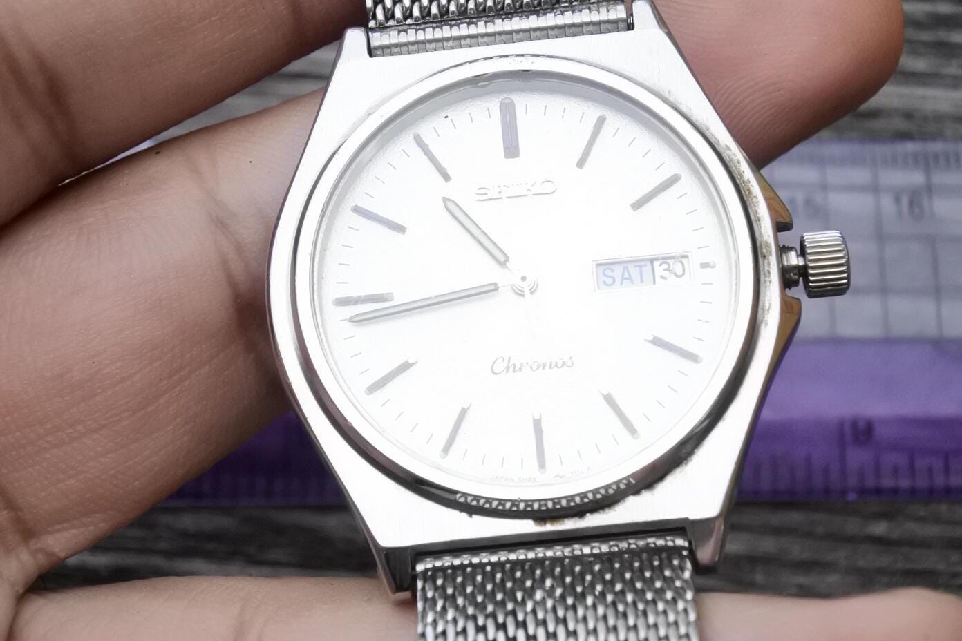 Vintage Seiko Chronos 5H23 7060 Textured Dial Men Quartz Watch