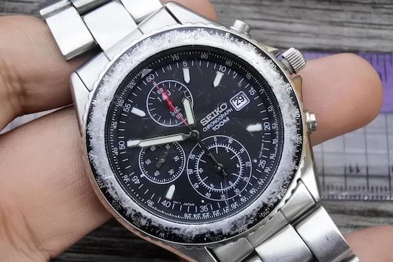 Vintage Seiko 7T92 0CF0 Chronograph Men Quartz Watch Japan Round