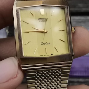 Vintage Seiko Dolce Nickle Alloy Case 9521 5170 Yellow Dial Men  Quartz Watch Japan Square Tank Shape 29mm