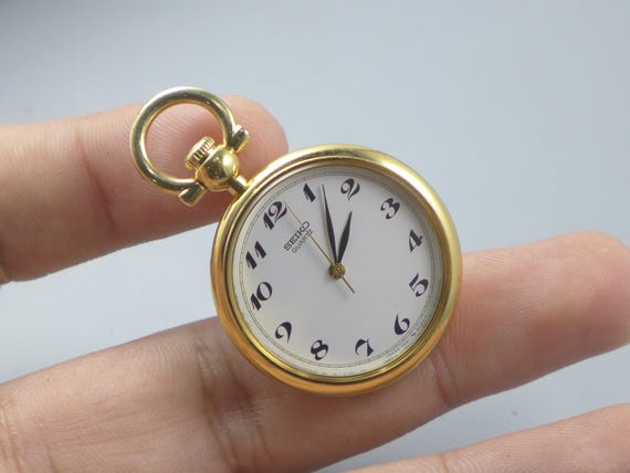 Vintage Seiko Pocket Watch 7431 6010 White Dial Men Quartz Watch