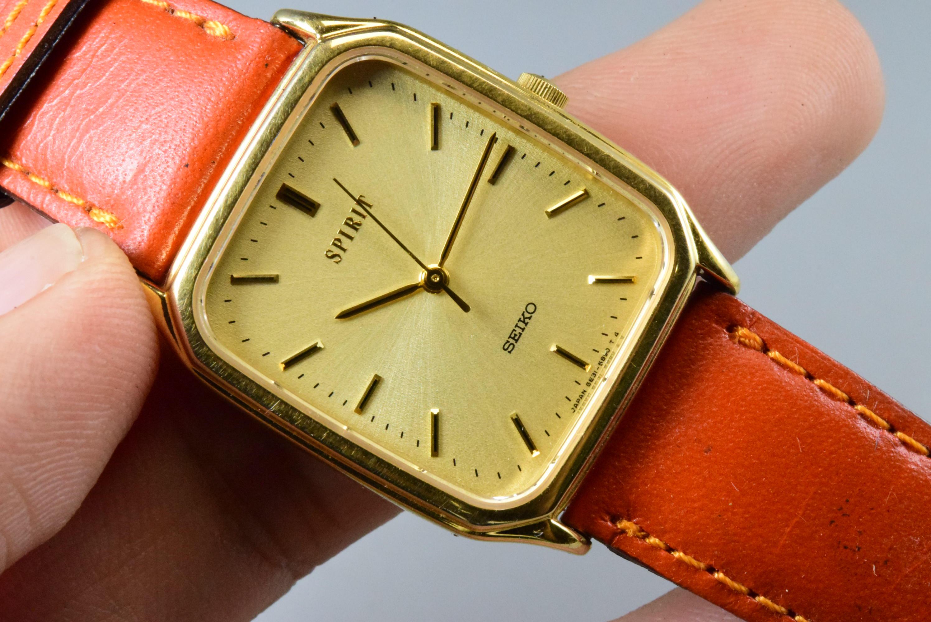 Vintage Seiko Gold Plate 5P31 5B50 Yellow Dial Men Quartz Dress Watch Japan JDM Cushion Shape 28mm