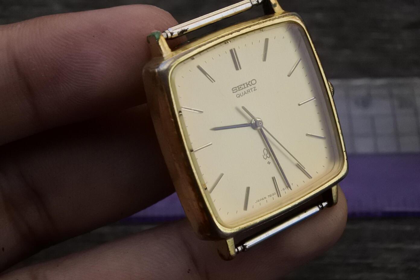 Vintage Seiko Gold Plate 7830 5140 Yellow Dial Men Quartz Watch