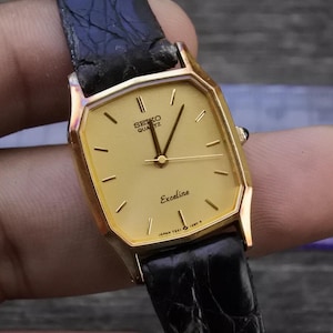 Vintage Seiko Gold Plate 30 Micron 7321 5770 Yellow Dial Lady Quartz Watch Japan JDM Square Tank Shape 22mm