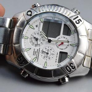 Vintage Citizen Chronograph World Time White Dial Men Quartz Watch Japan JDM Round Shape 41mm