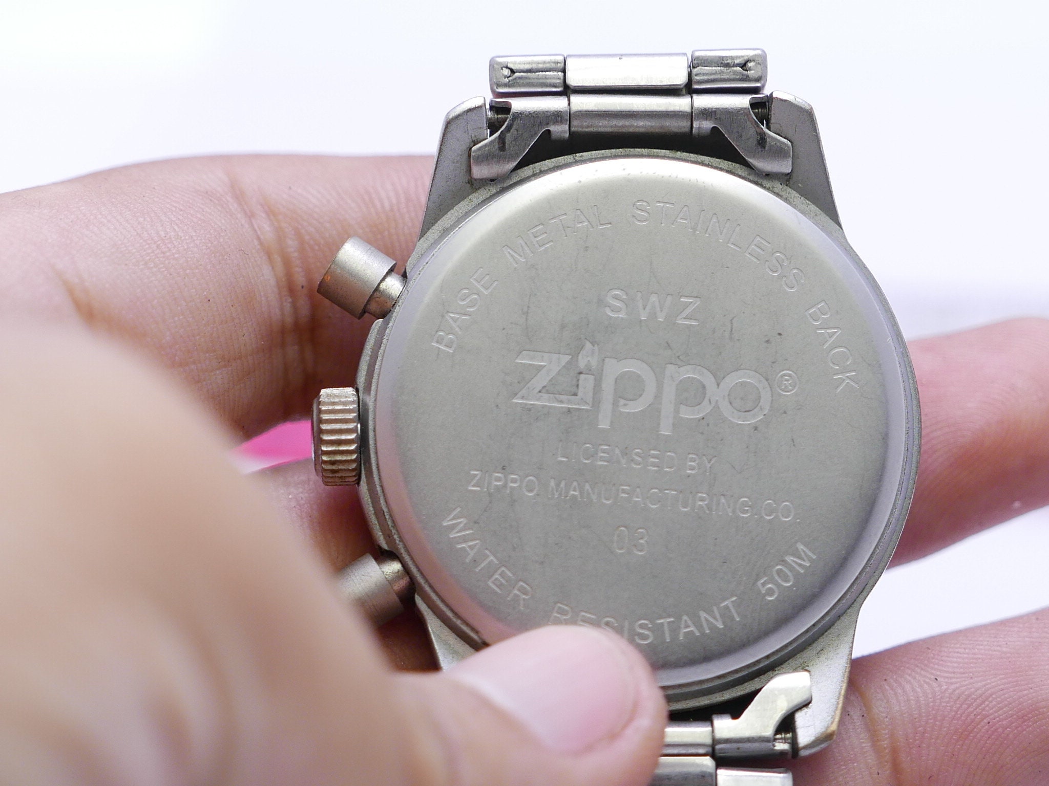 Vintage Zippo Chronograph White Dial Men Quartz Watch Japan Round