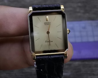 Vintage Seiko 1220 5090 Yellow Dial Lady Quartz Watch Japan JDM Square Tank Shape 21mm