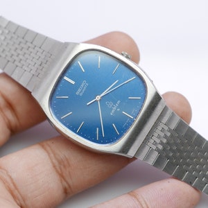 Vintage Seiko Emblem 4120 5000 Blue Dial Men Quartz Wrist Watch