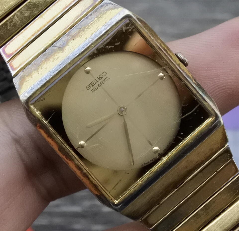 Vintage Seiko Gold Plated 7430 5270 Yellow Dial Men Quartz Watch