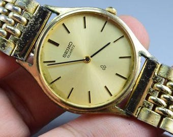 Vintage Seiko Dolce Gold Plated 30 Microns 5931 5400 Yellow Dial