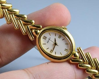 Vintage Seiko Gold Plated 1320 5140 Yellow Dial Lady Quartz Watch