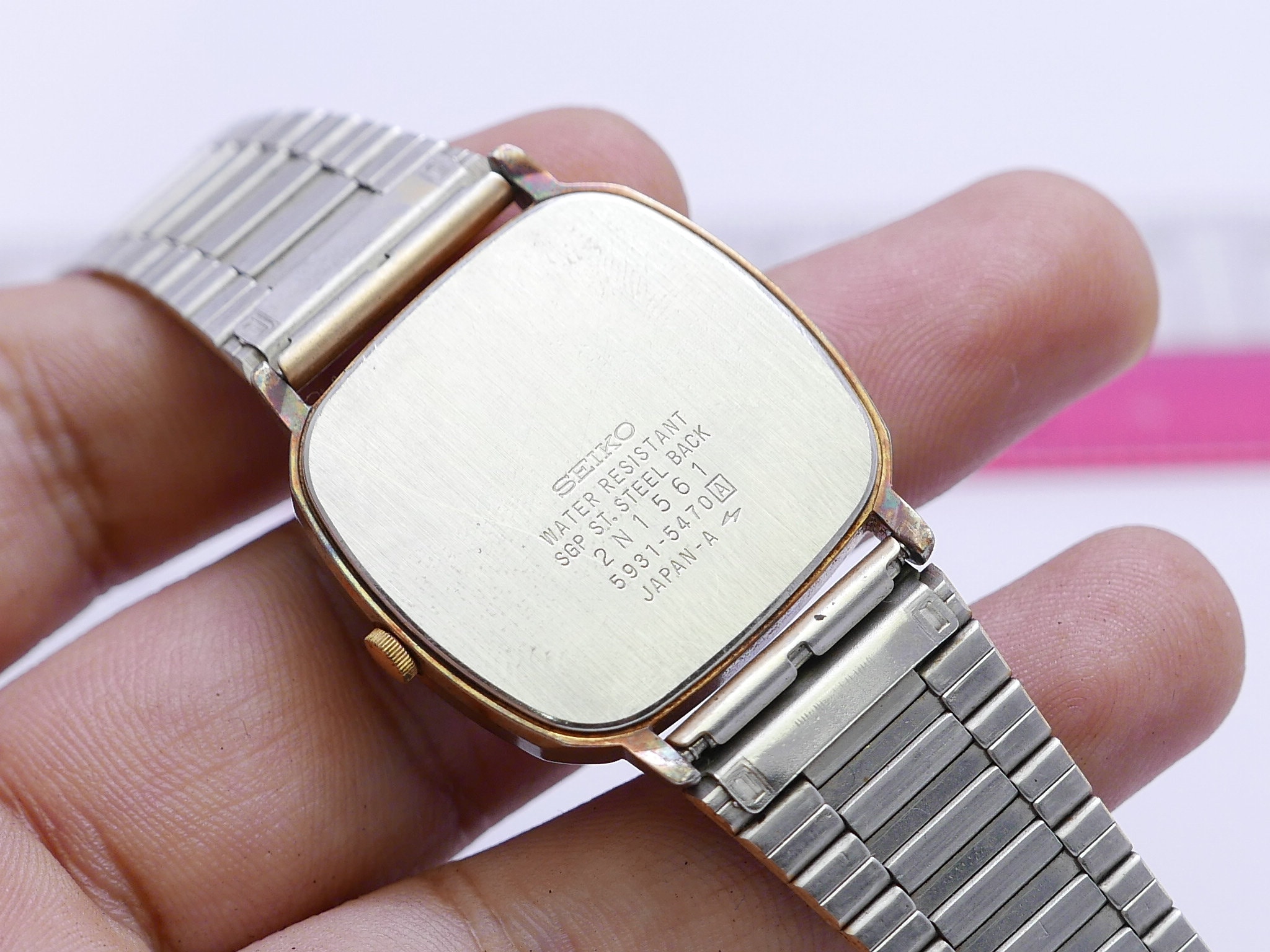 Vintage Seiko 5931 5470 Black Dial Men Quartz Watch Japan Cushion