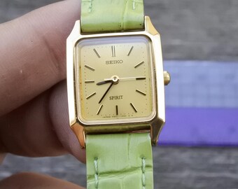 Vintage Seiko Spirit 4N21 5190 Yellow Dial Lady Quartz Watch Japan