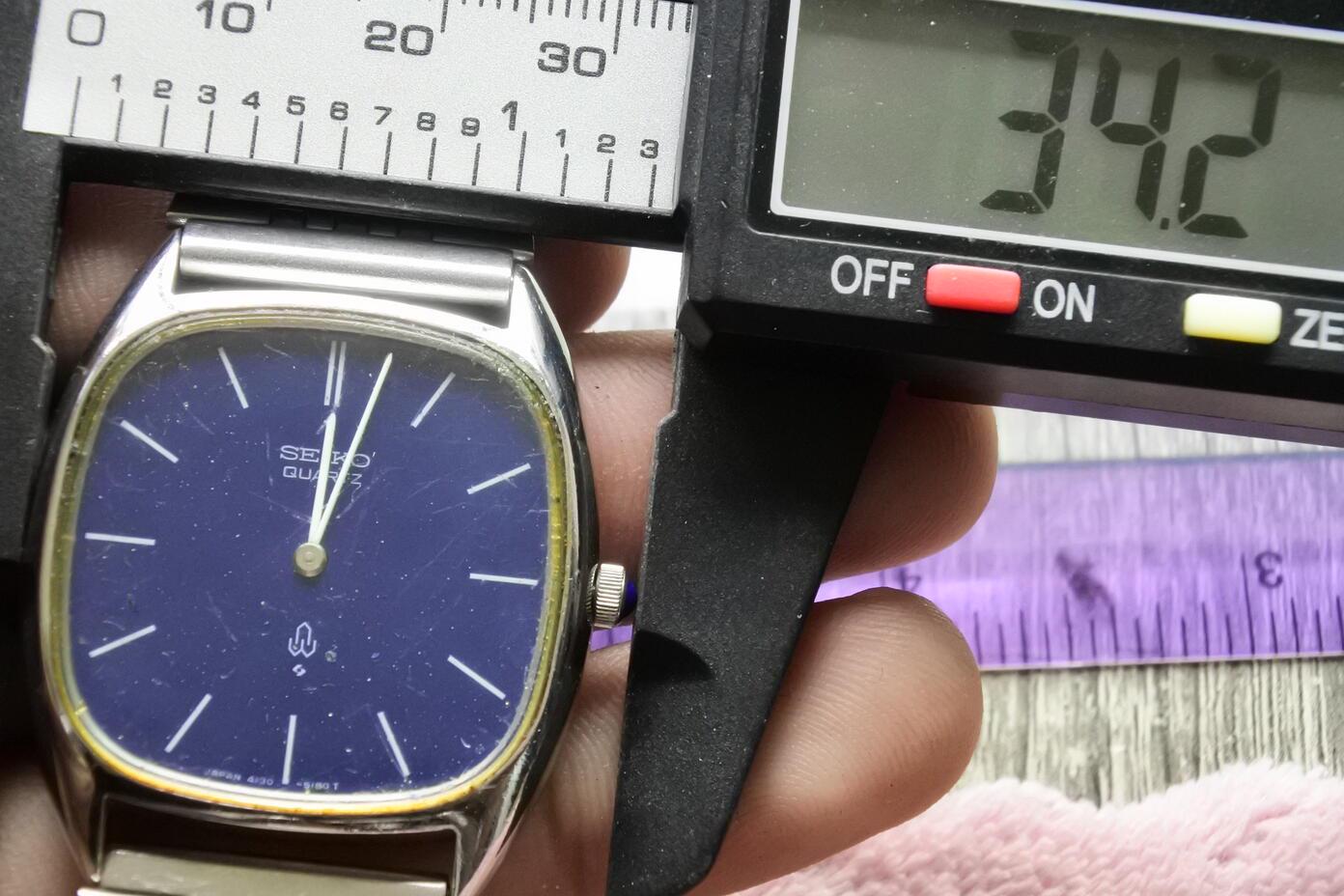 Vintage Seiko 4120 5000 Blue Dial Men Quartz Watch Japan Cushion