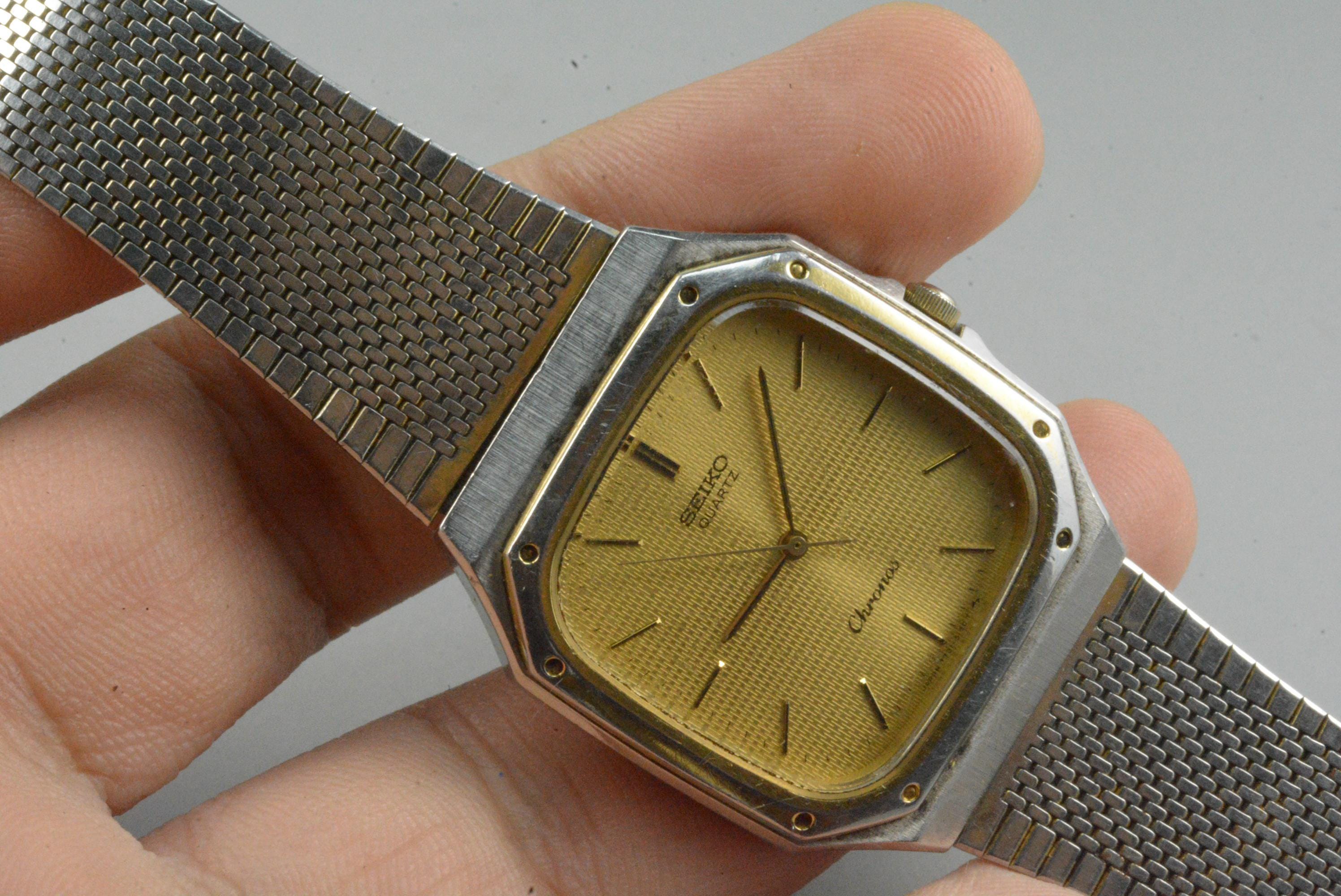 Vintage Seiko Chronos 7731 5130 Golden Dial Men Quartz Watch Japan