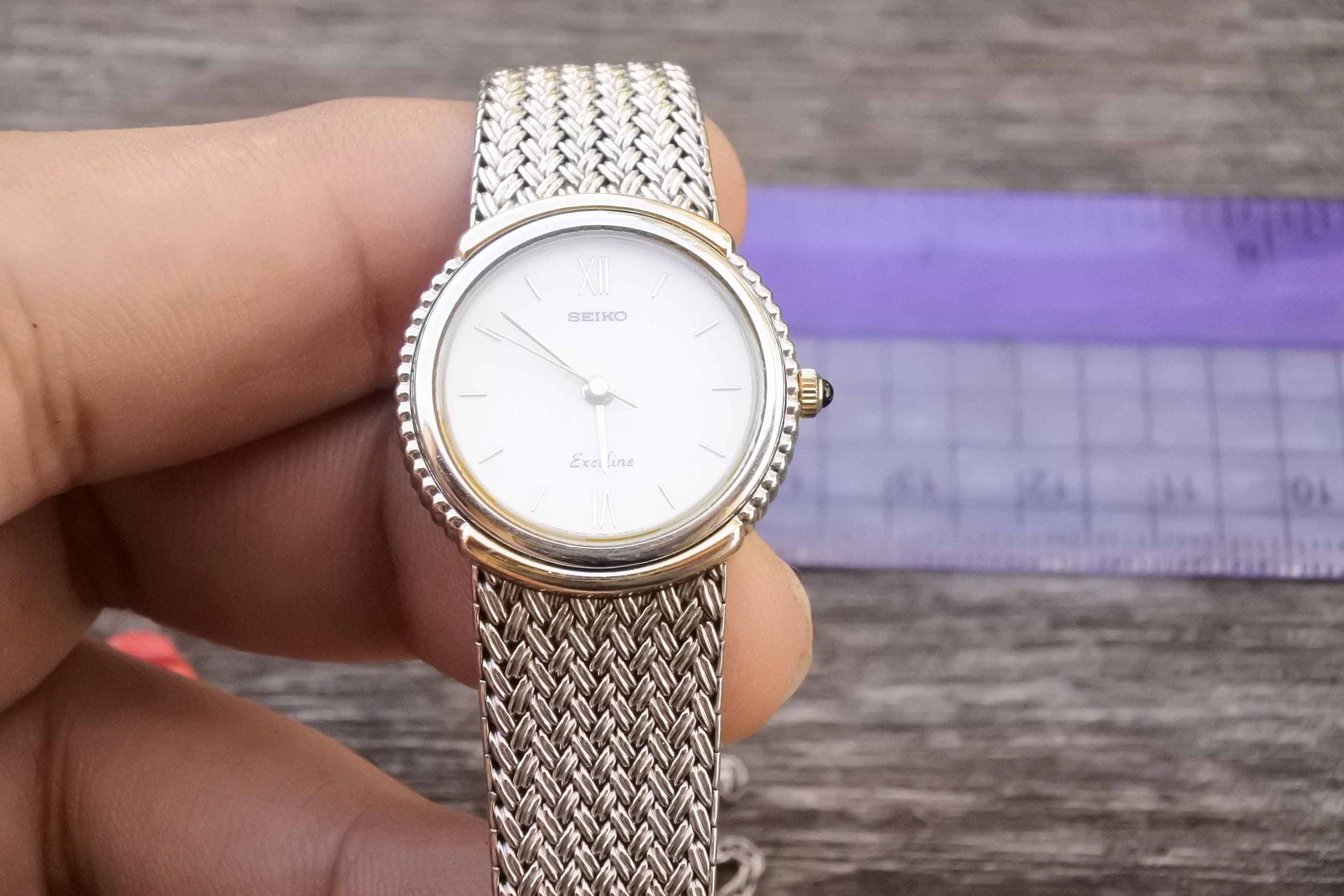 SEIKO Exceline Ladies Watch 7 Diamond Markers Gold Tone 21mm
