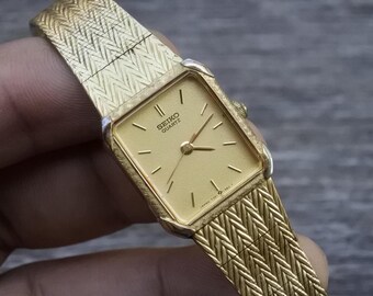 Vintage Seiko Gold Plated 7321 5810 Yellow Dial Lady Quartz