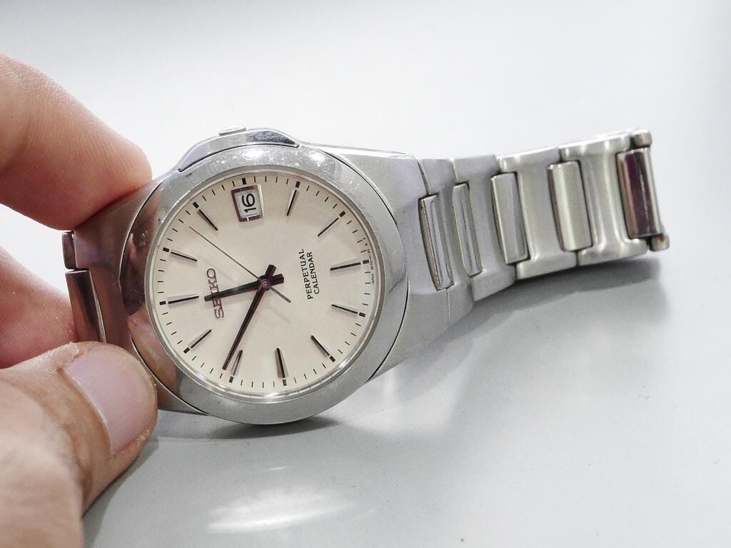 Vintage Seiko Perpetual Calendar 8F32 0130 White Dial Men Quartz