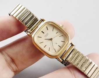 Vintage Seiko Gold Plated 1320 5140 Yellow Dial Lady Quartz Watch