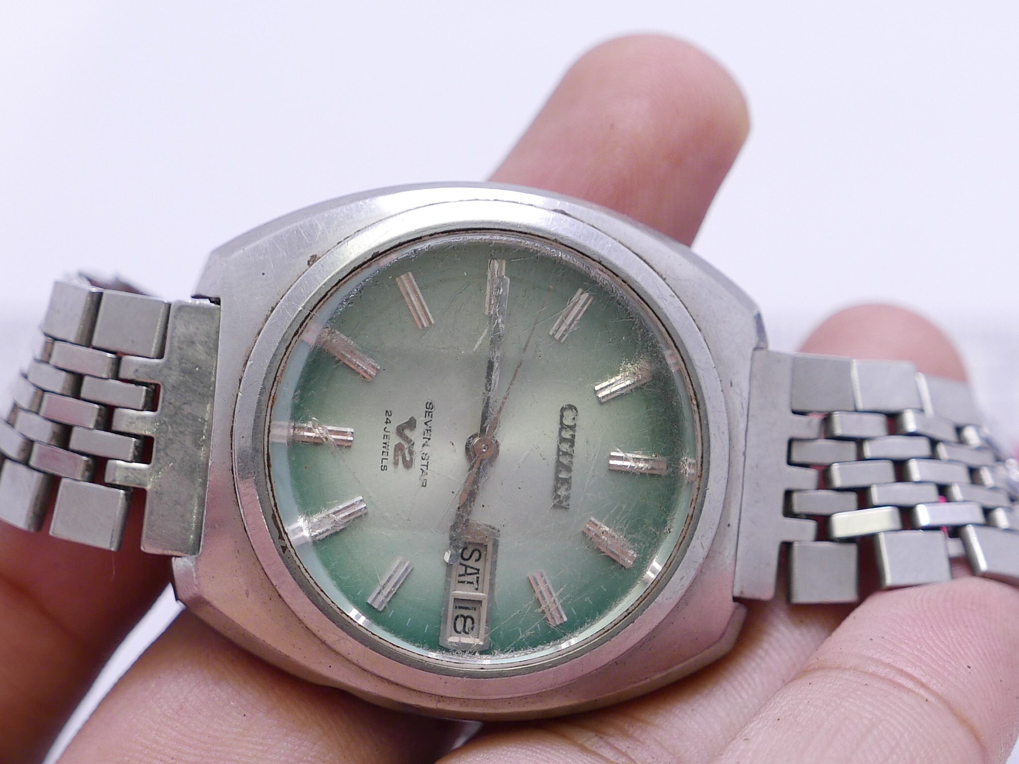 Vintage Citizen Seven Star Green Dial Men Automatic Japan Round