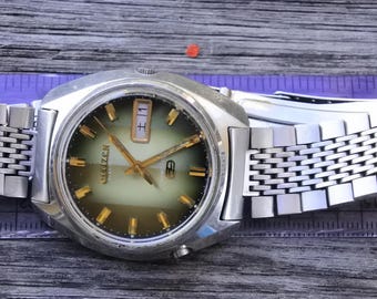 Vintage Citizen Cosmotron 7803 Green Dial Men Quartz Watch Japan