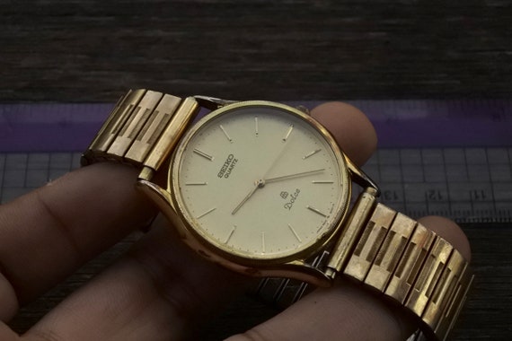 Vintage Seiko Dolce Twin Quartz 9641 8000 Yellow Dial Men Quartz