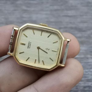 Vintage Seiko Gold Plated 16 6030 Yellow Dial Lady Quartz Watch Japan Square Tank Shape 23mm