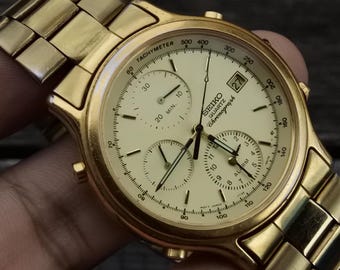 Orologio da uomo al quarzo con quadrante giallo Seiko Cronografo