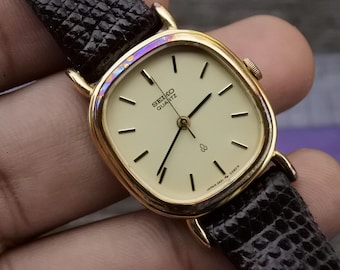 Vintage Seiko Gold Plate 2621 5150 Yellow Dial Lady Quartz Watch