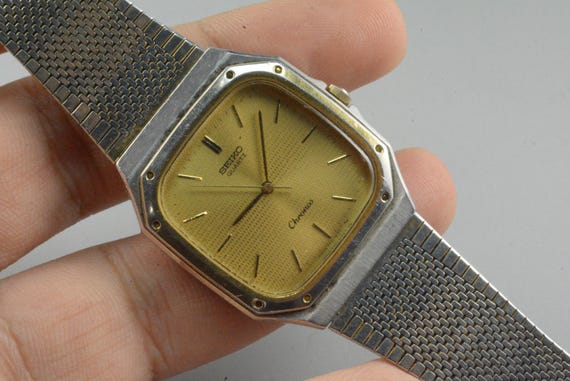 Vintage Seiko Chronos 7731 5130 Golden Dial Men Quartz Watch Japan