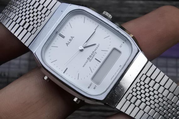 Vintage Seiko Alba V041 5120 White Dial LCD Digital Men Quartz