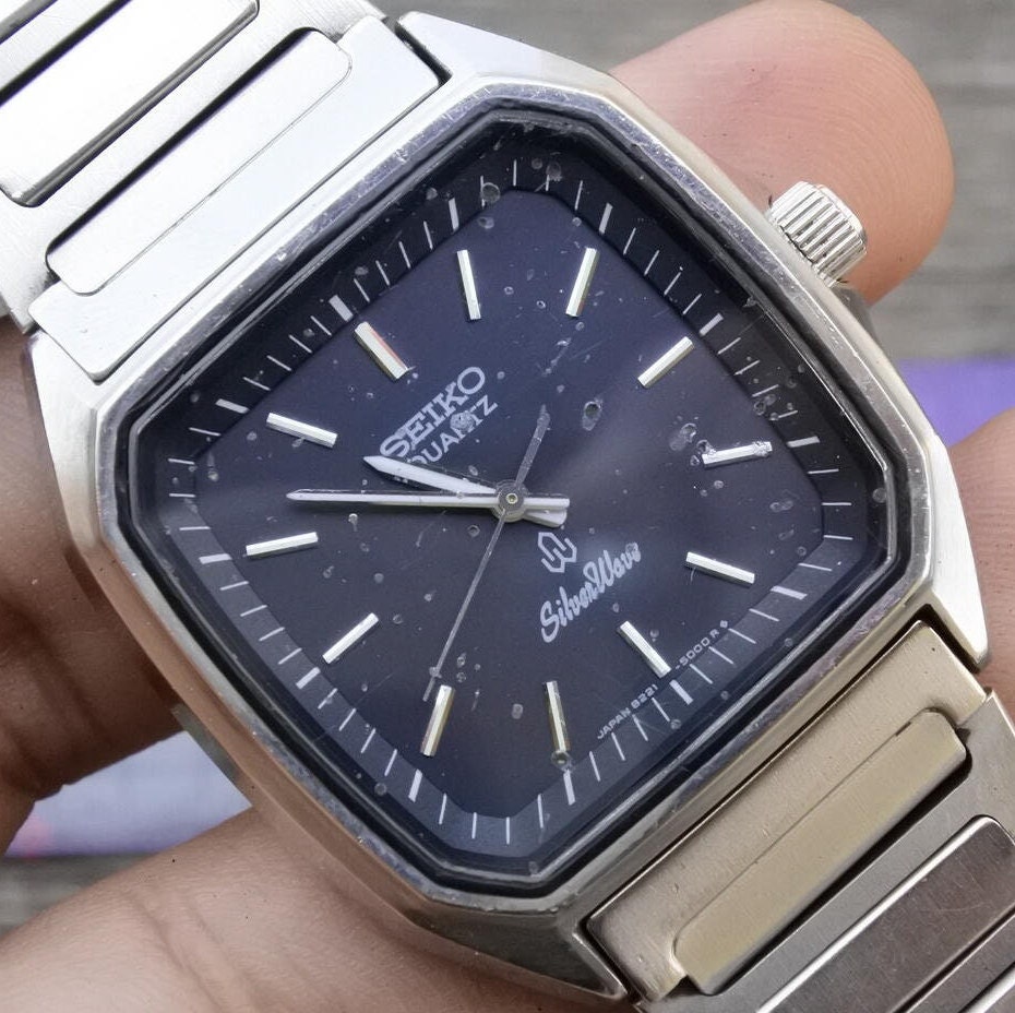 607/セイコー シルバーウェーブ クオーツ 8221-500A 稼働 Vintage Seiko Silverwave 8221 500A Black Dial Men Quartz