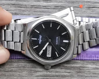 Vintage Seiko Silverwave 8220 8000 Black Dial Men Quartz Watch