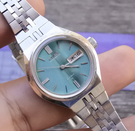 Vintage Seiko 2406 0070 Blue Dial Lady Automatic Japan Cushion