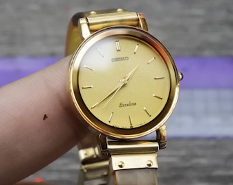 Vintage Seiko Exceline 7321 0390 Yellow Dial Lady Quartz Watch