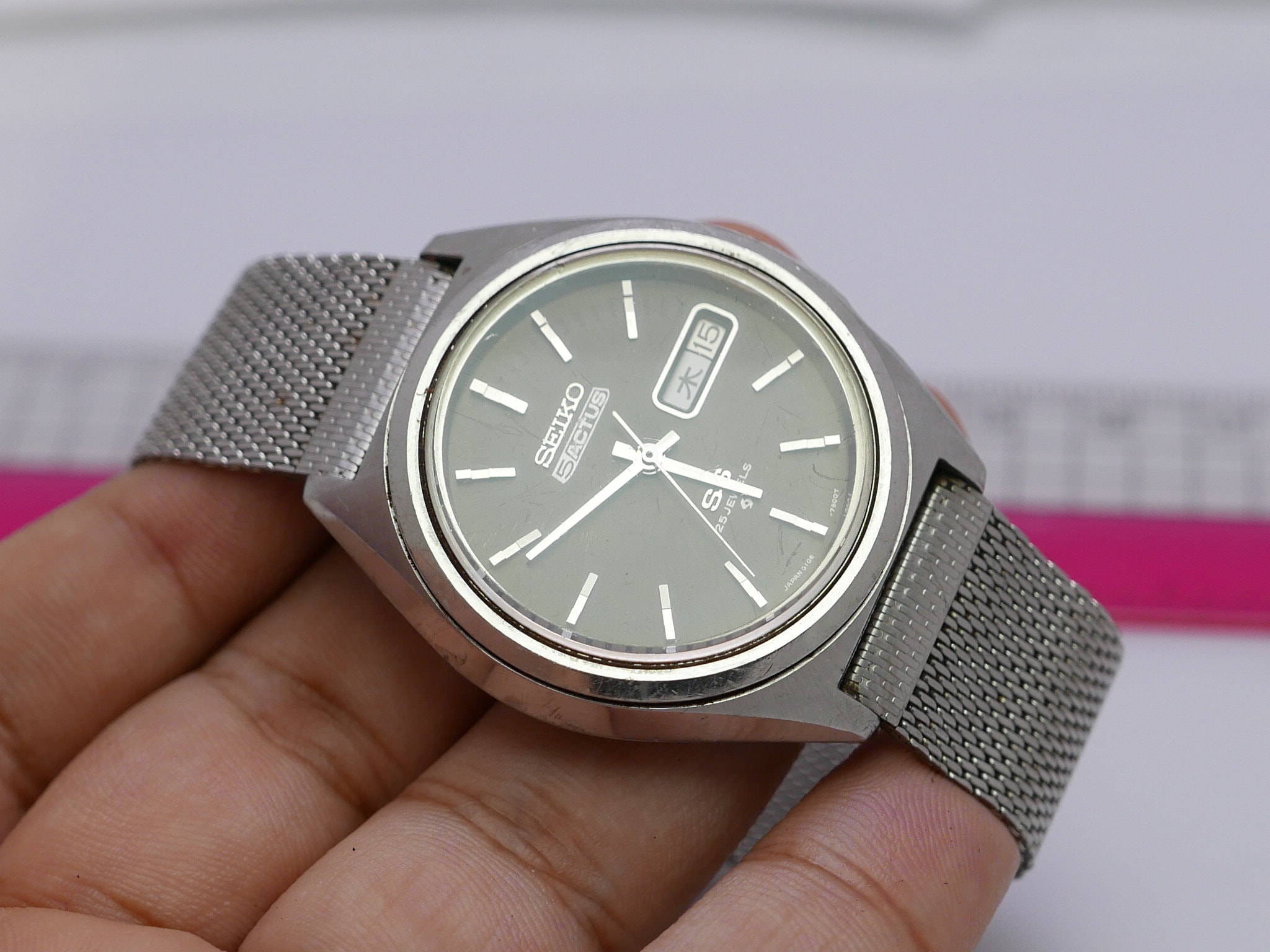Vintage Seiko 5 Actus SS 6106 7460 Gray Dial Men Automatic Japan
