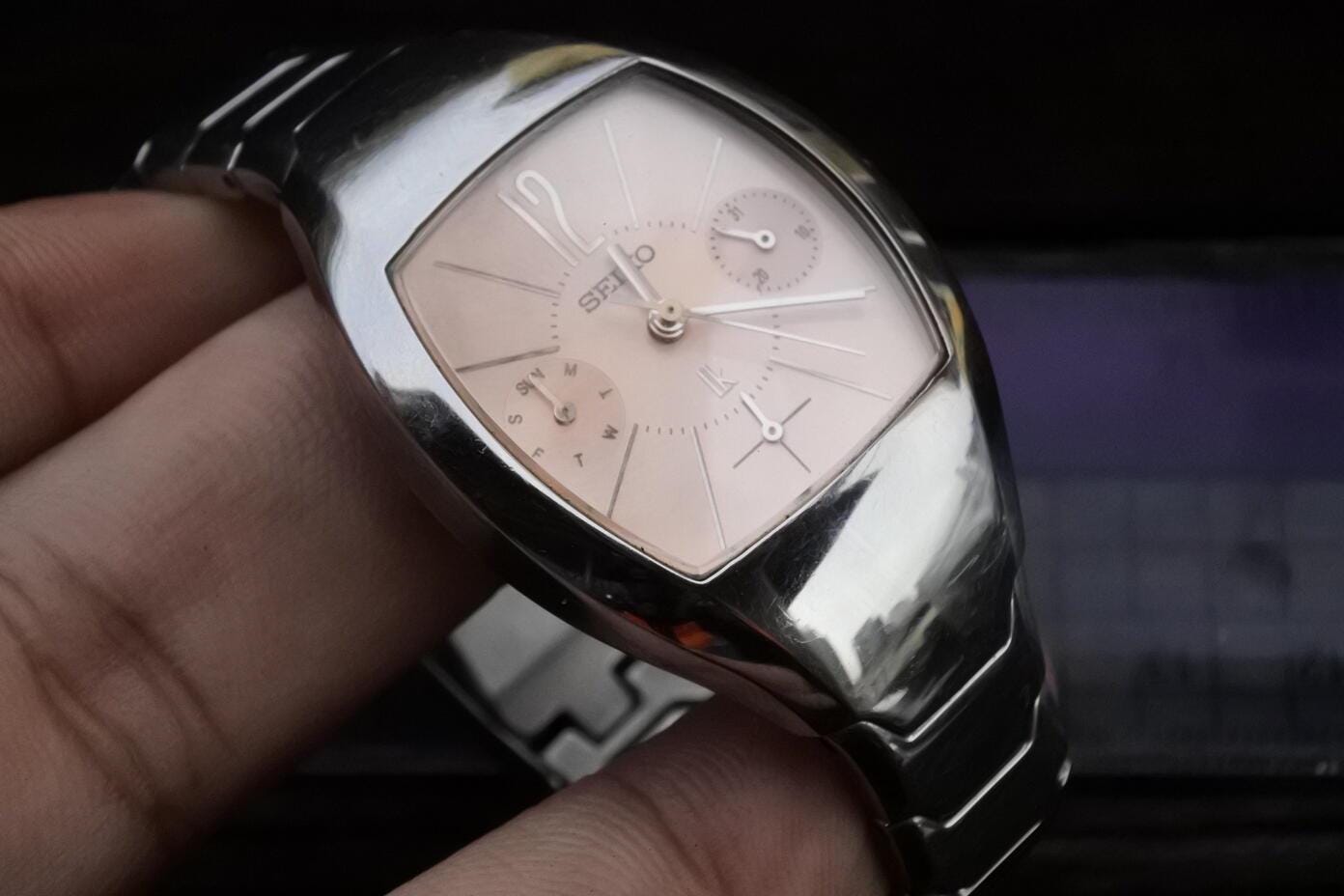Vintage Seiko Lukia 5Y89 5A20 Pink Dial Lady Quartz Watch Japan