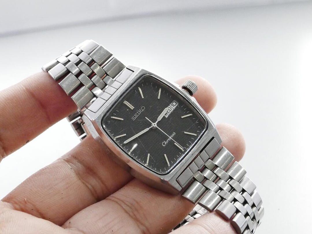 【新品電池/稼働品】SEIKO スクエア 腕時計 5H23-5110 3針 Vintage Seiko Chronos 5H23 5110 Black Dial Men Quartz Watch Japan