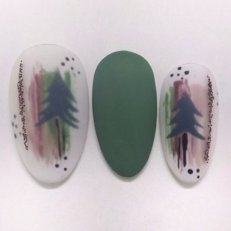 Forest Pine Tree Nails Abstract Nails Press on Nails Etsy