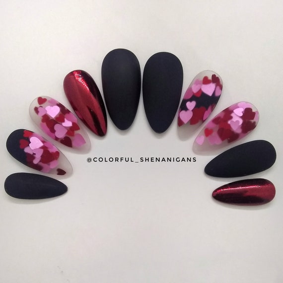 Red Heart Black Matte Valentine S Press On Nails Etsy Canada Red Heart Black Matte Valentine S Press On Nails Etsy Canada