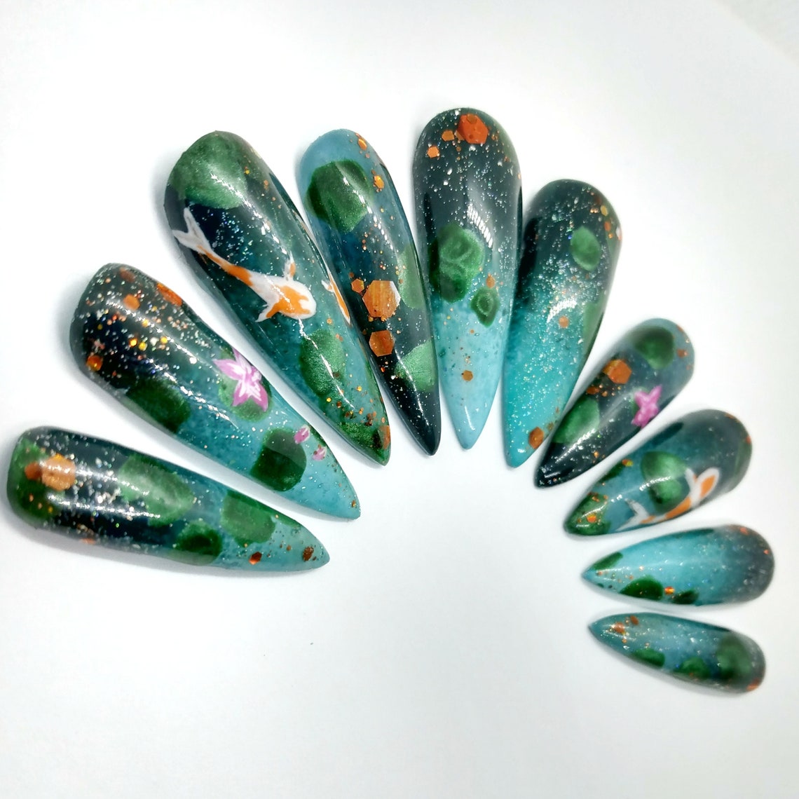 Koi Fish Zen Pond Press on Nails Ready to Ship Nails Hand - Etsy