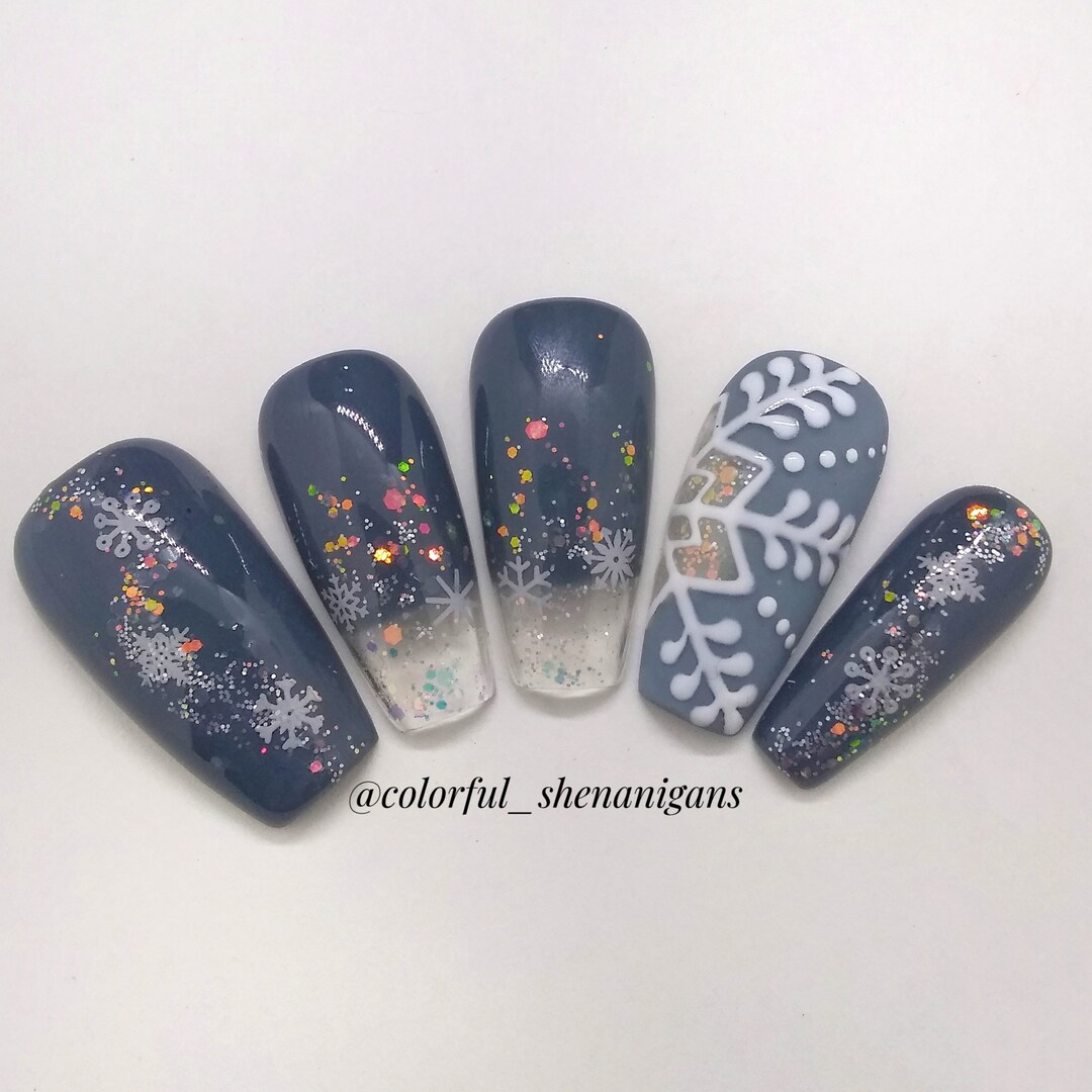 Snowflake Glitter Winter Press on Nails Christmas Nails - Etsy UK