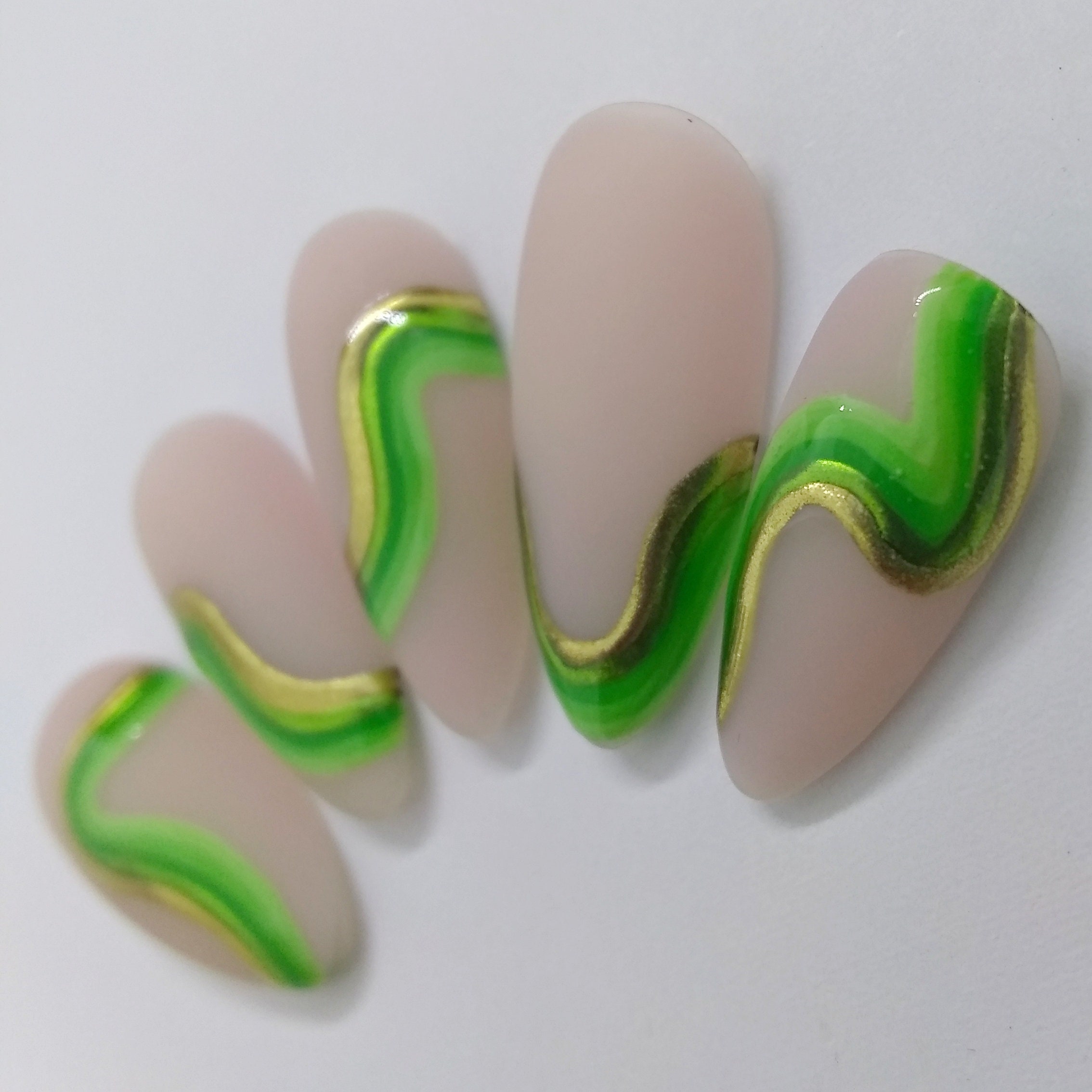 Green Funky Swirl Chrome Press on nails St Patrick's Day | Etsy